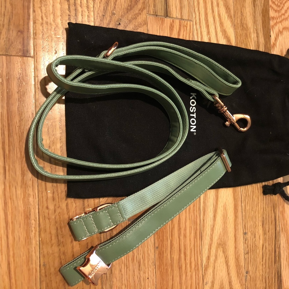 NWOT Koston SET M/L Dog Collar and Leash Set in sage green
